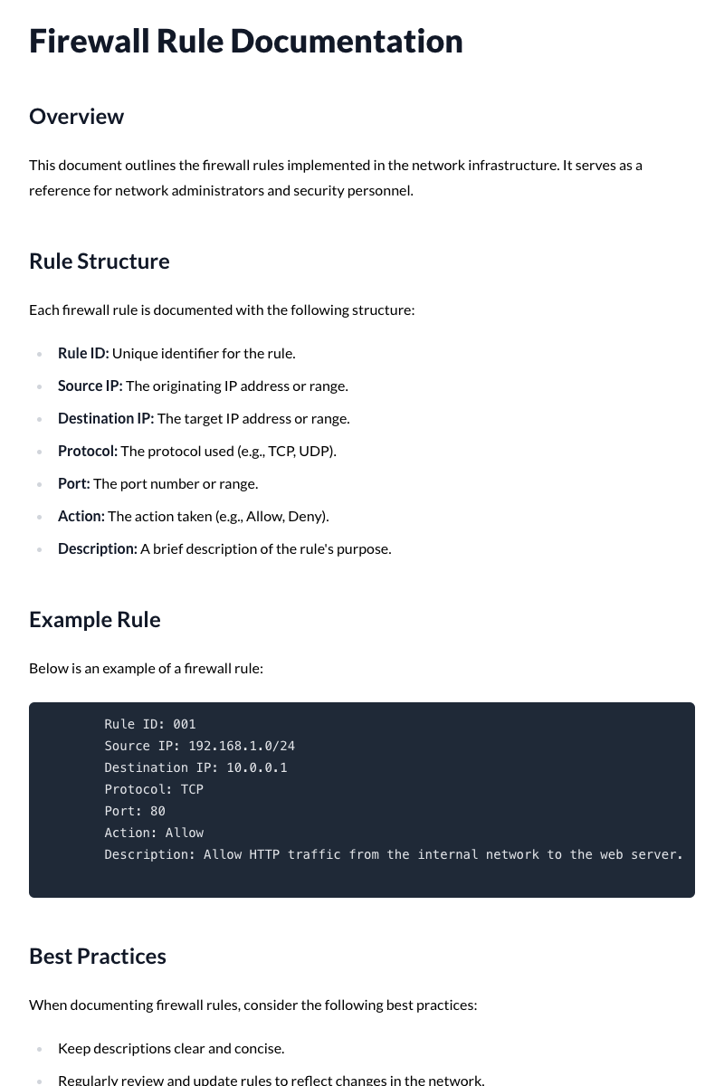Firewall Rule Documentation Template