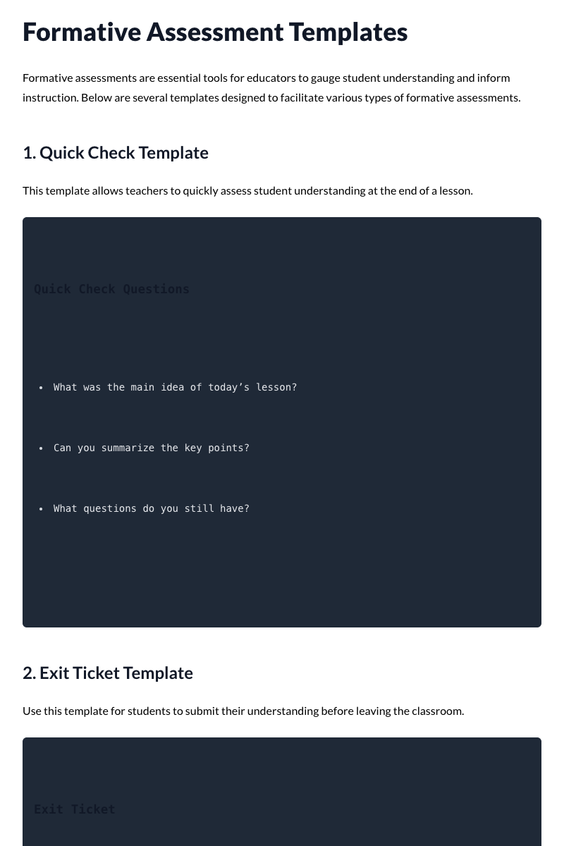 Formative Assessment Templates