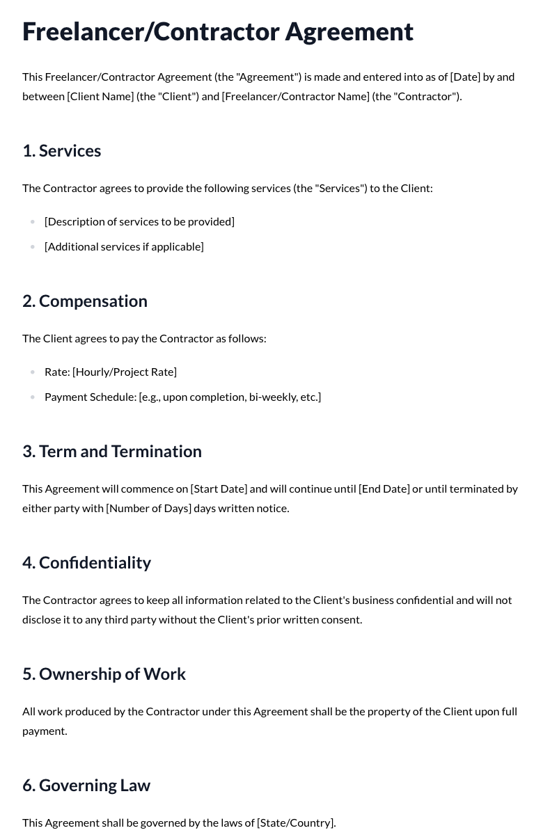 Freelancer/Contractor Agreement Template
