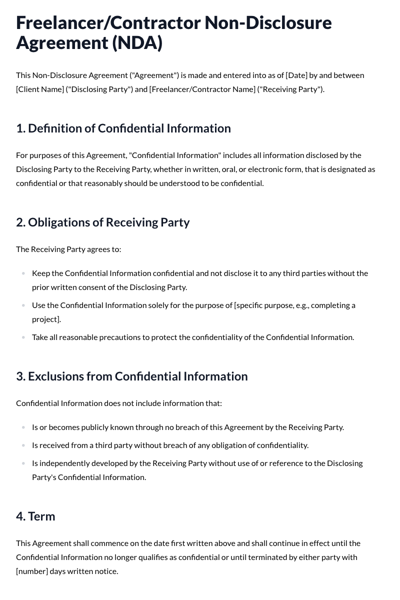 Freelancer/Contractor NDA Template