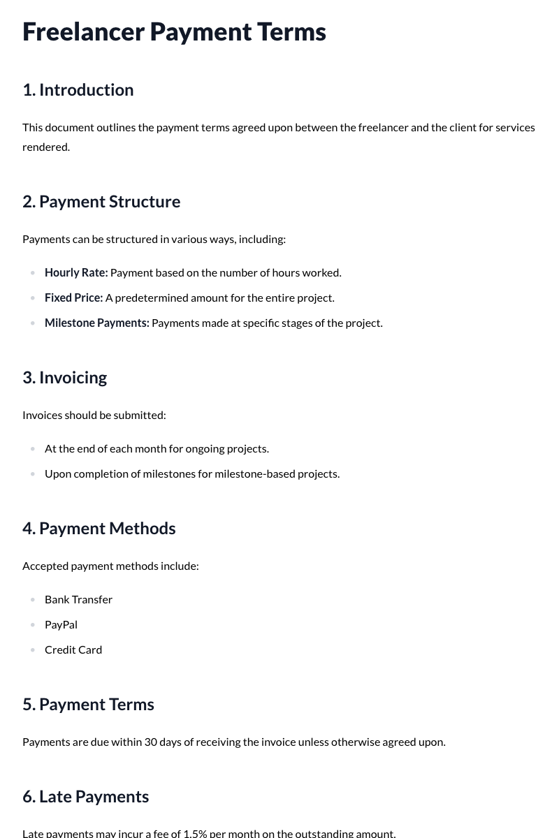 Freelancer Payment Terms Template