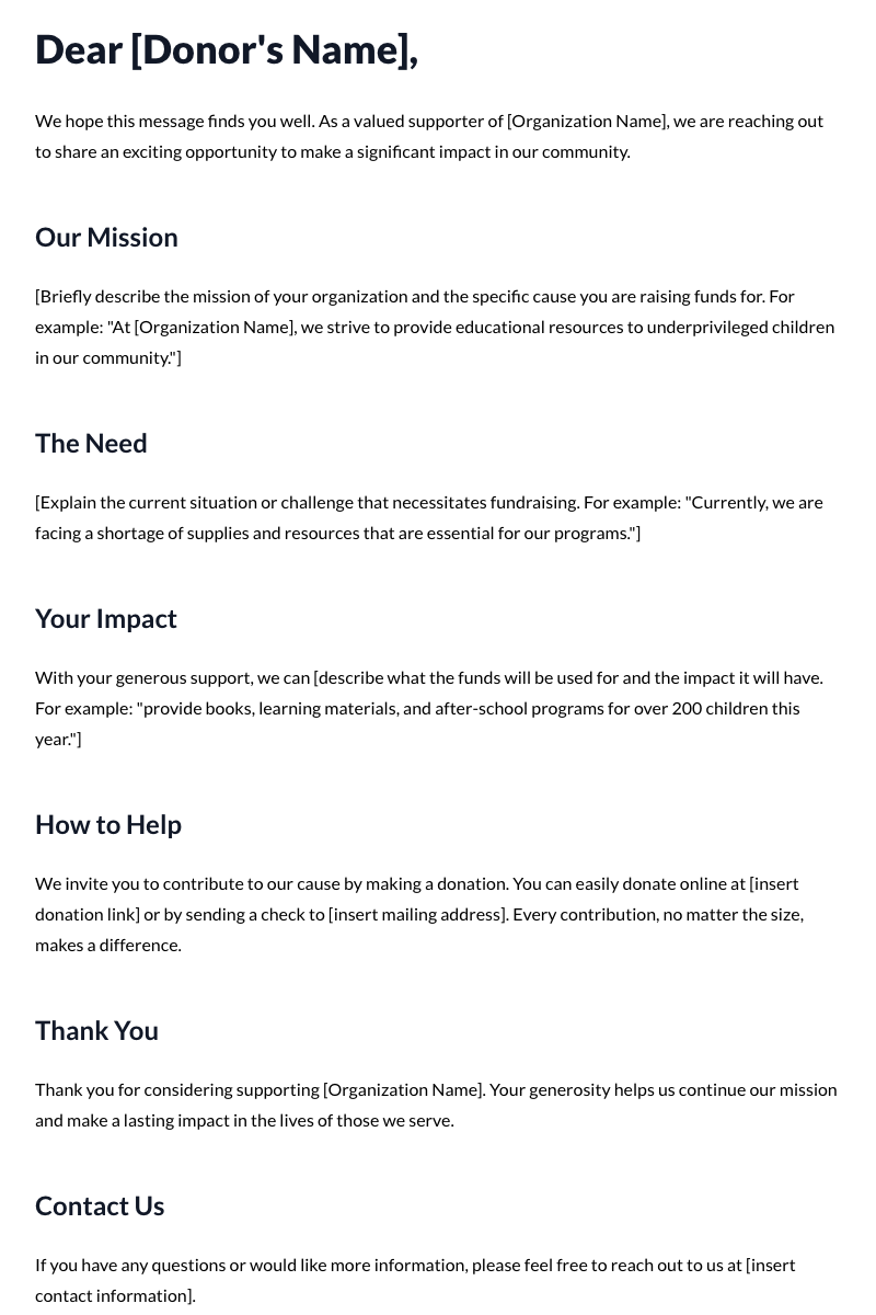 Fundraising Letter Template