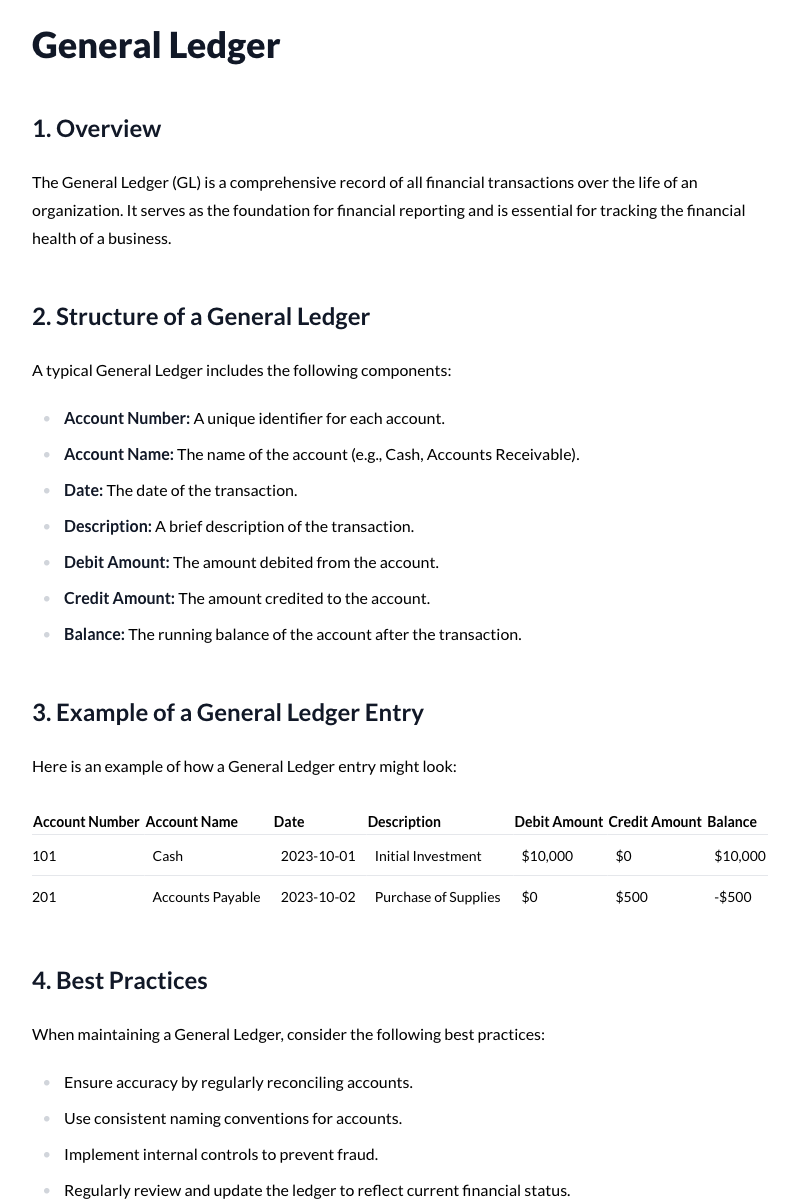 General Ledger Template