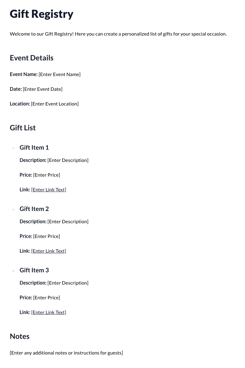 Gift Registry Template
