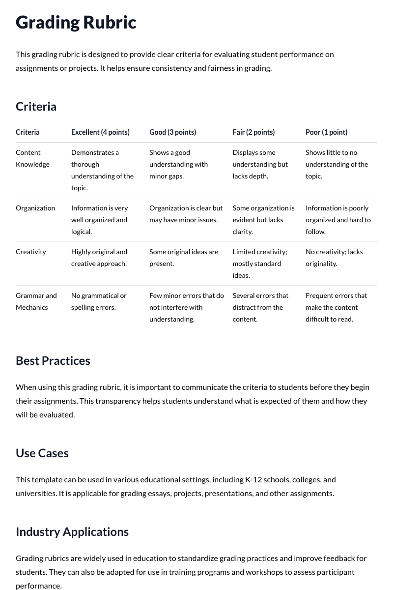 Grading Rubric Template