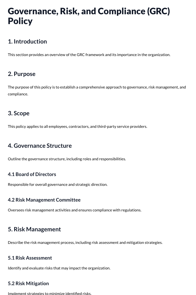 Governance, Risk, and Compliance (GRC) Policy Template