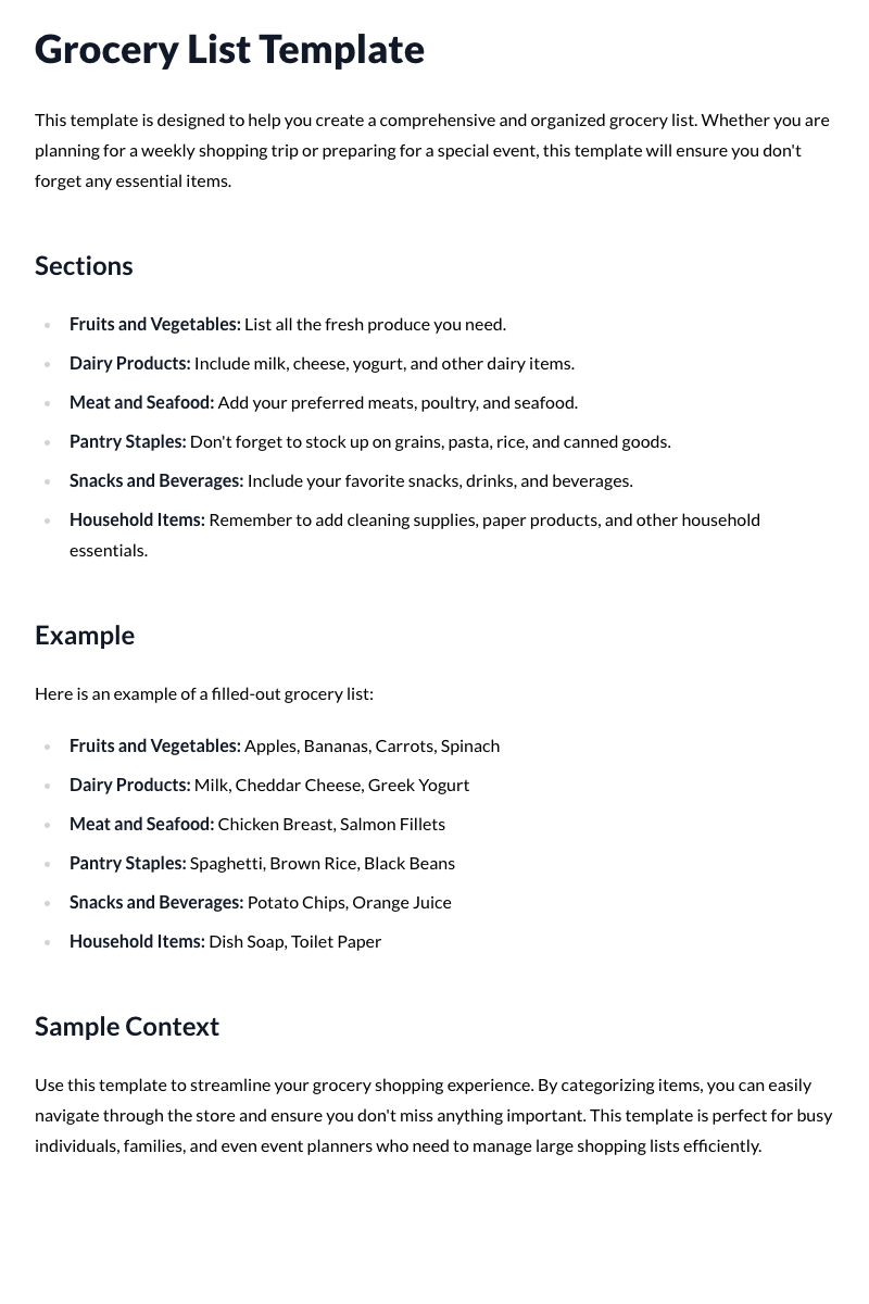 Grocery List Template
