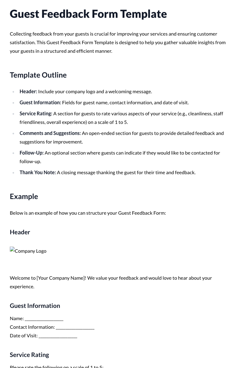 Guest Feedback Form Template