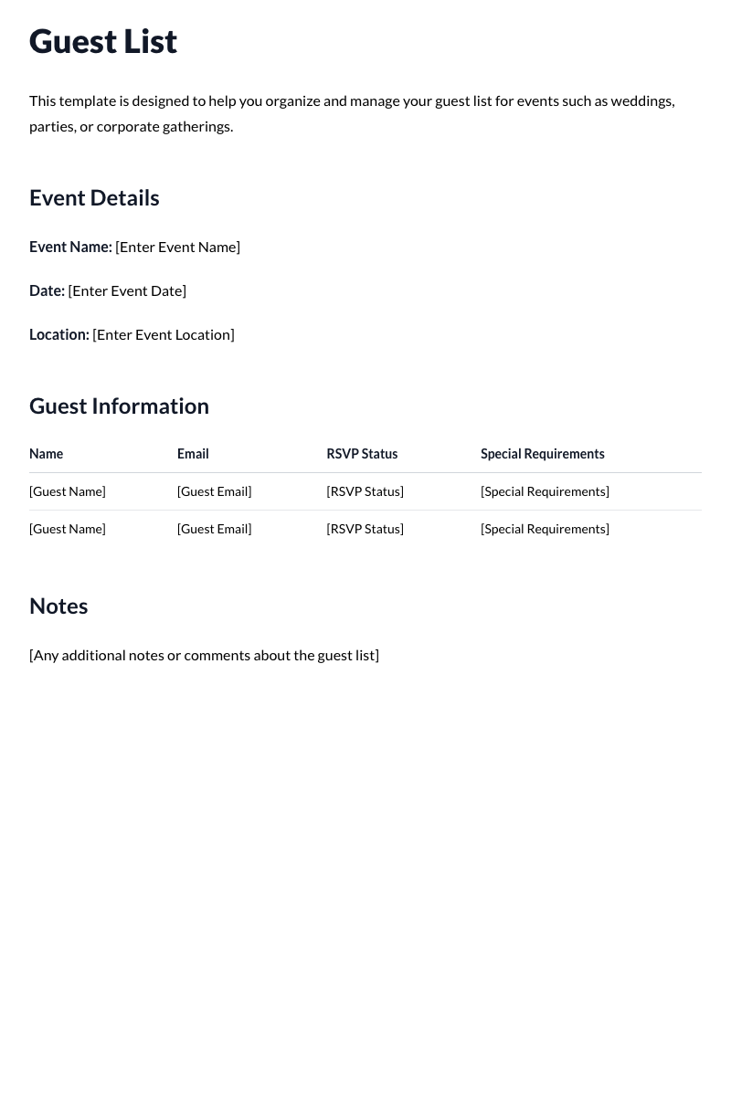 Guest List Template