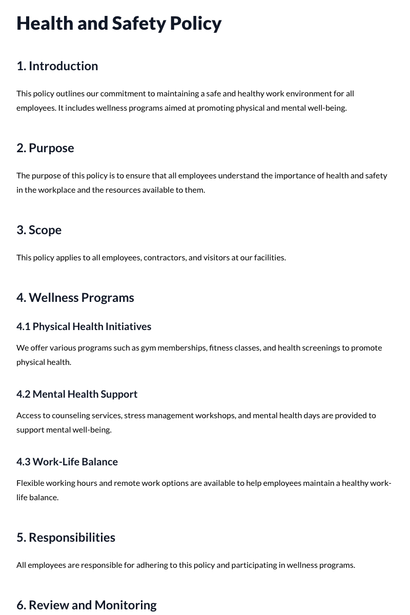 Health and Safety Policy Template (Wellness programs)