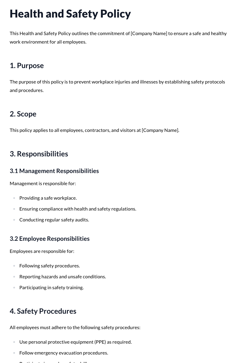 Health and Safety Policy Template (Workplace)