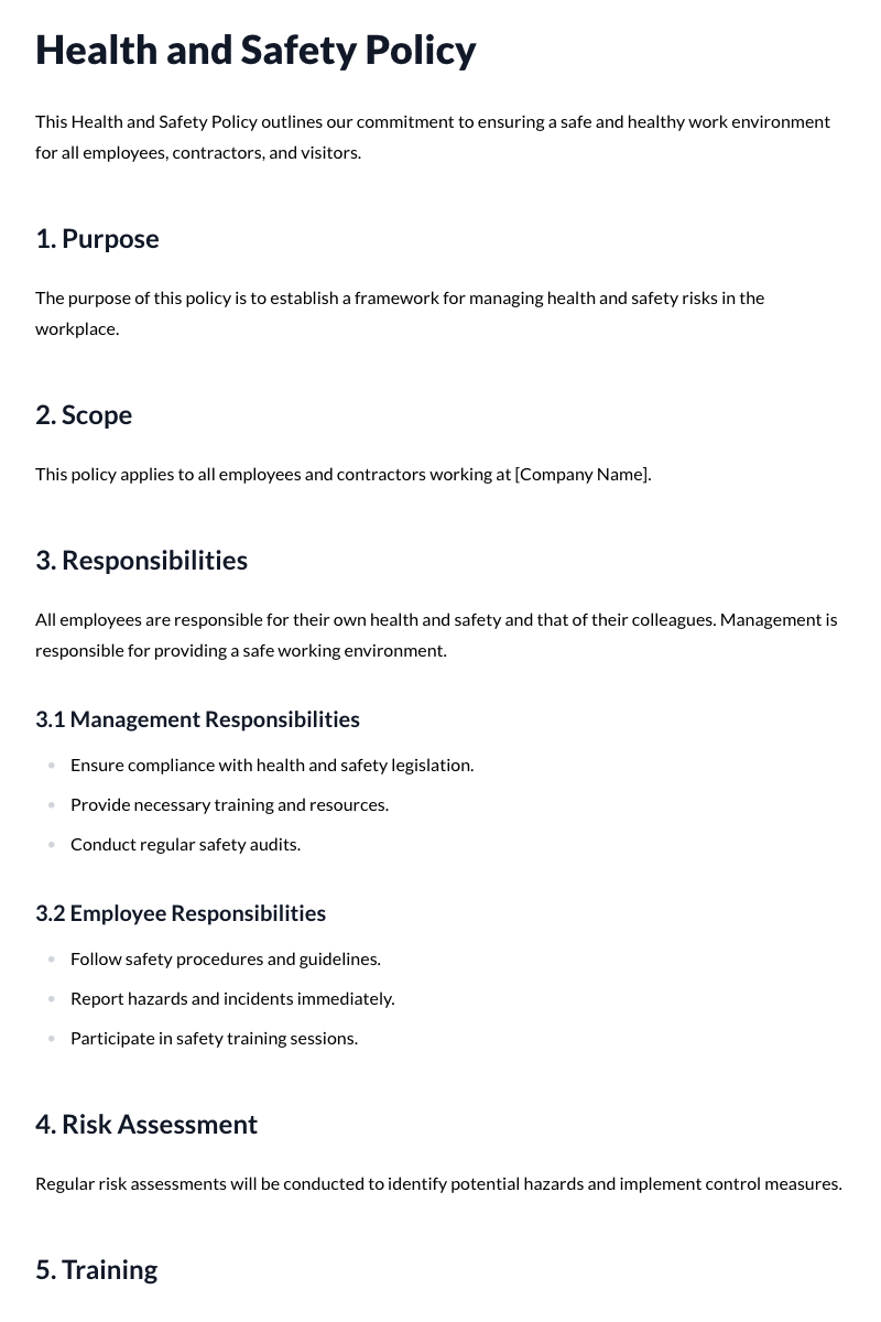 Health and Safety Policy Template