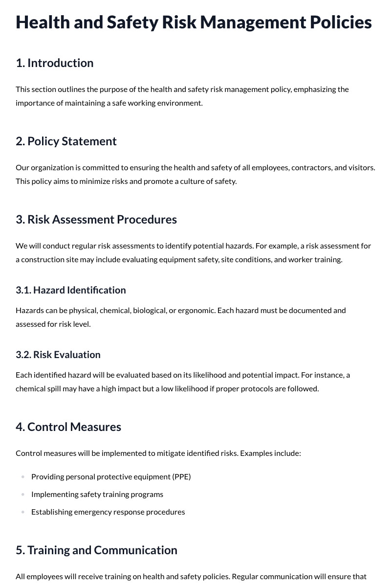 Health and Safety Risk Management Policies