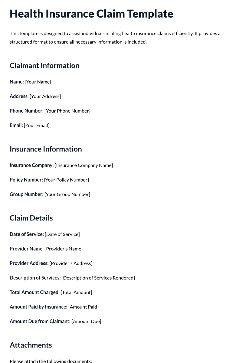 Health Insurance Claim Template
