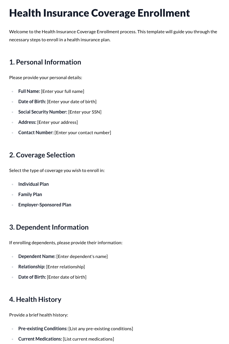 Health Insurance Coverage Enrollment Template