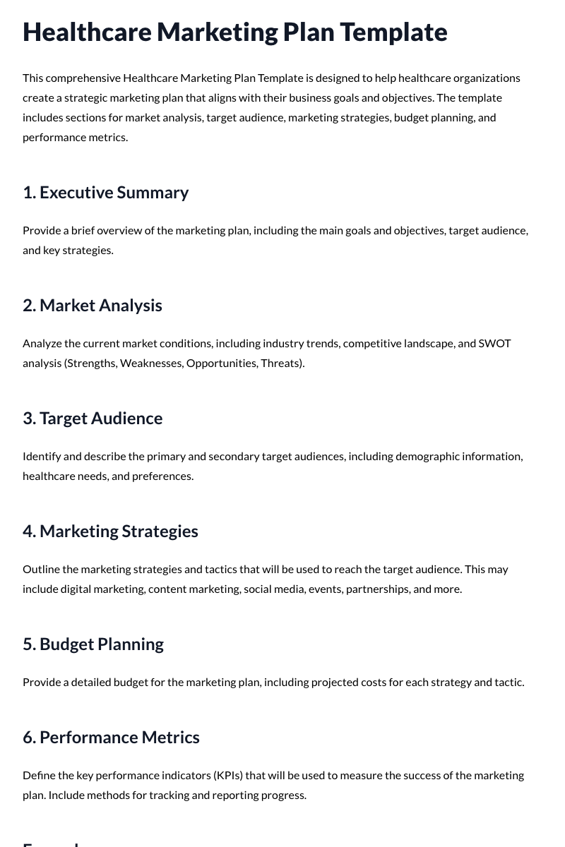 Healthcare Marketing Plan Template