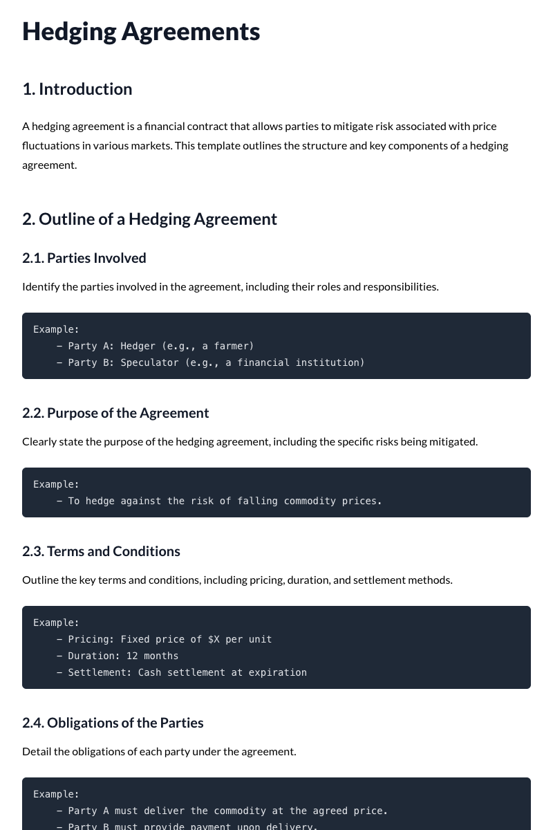 Hedging Agreements Template