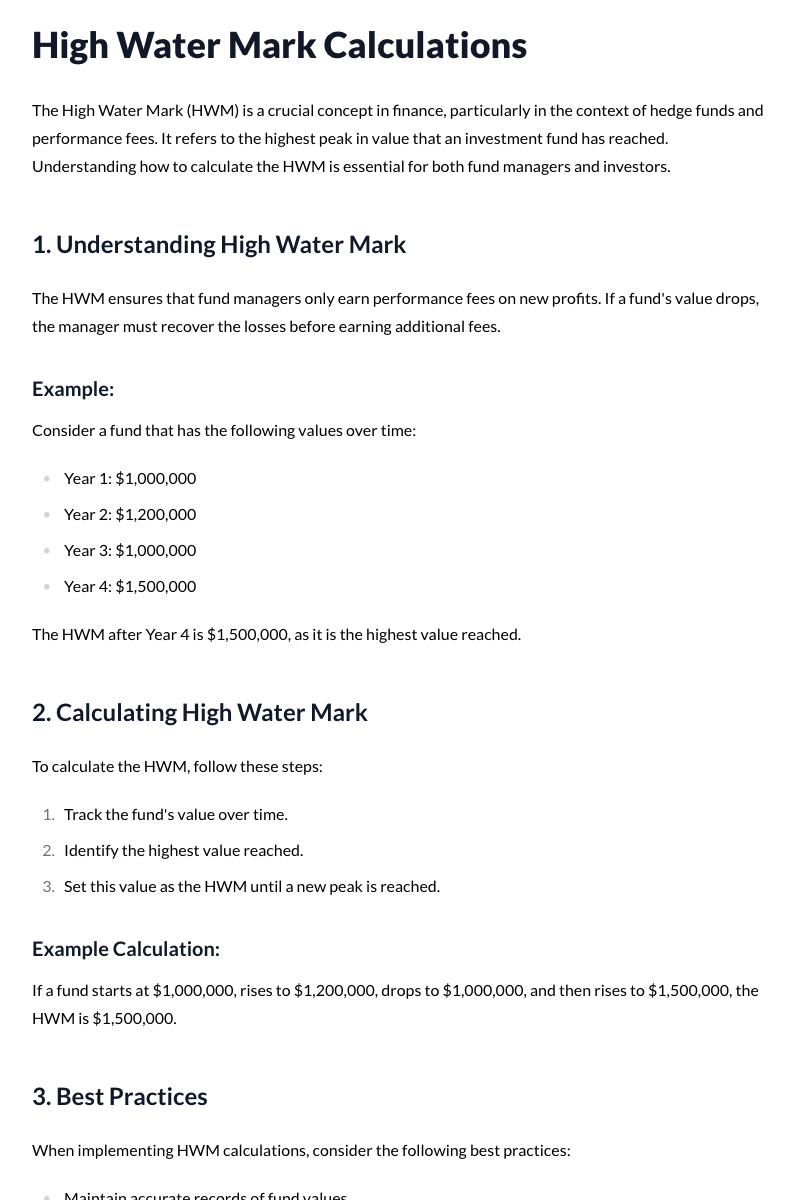 High Water Mark Calculations