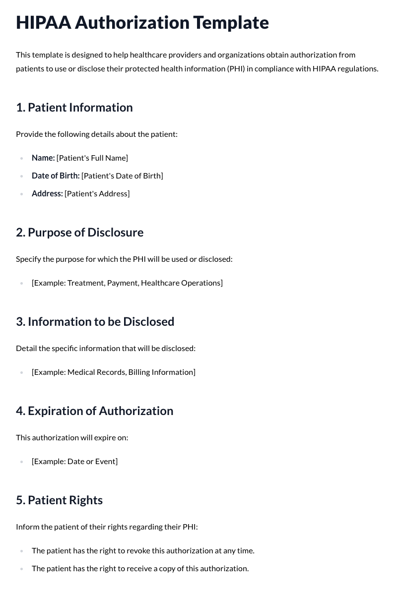 HIPAA Authorization Template