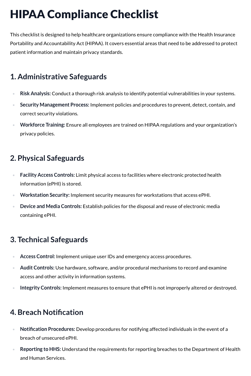 HIPAA Compliance Checklist Template