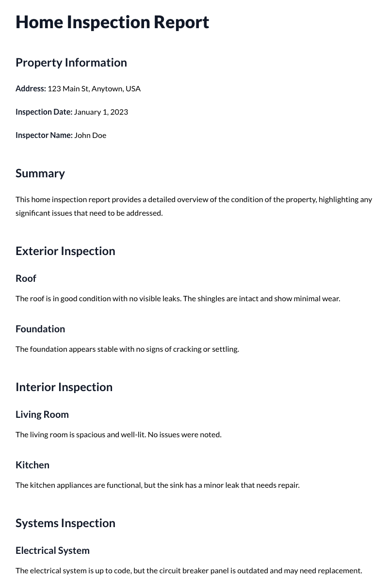 Home Inspection Report Template