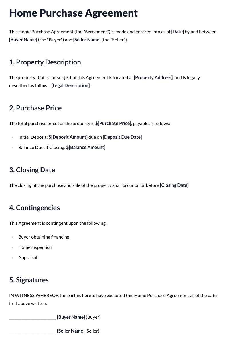 Home Purchase Agreement Template