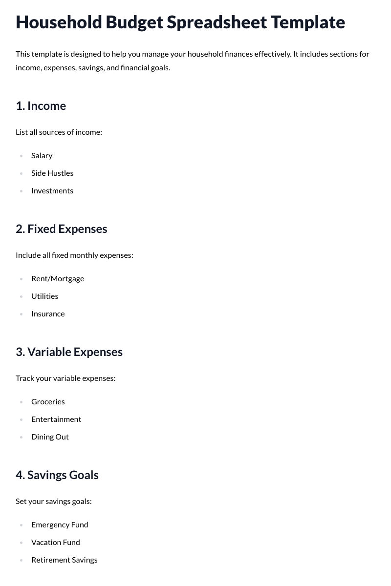Household Budget Spreadsheet Template