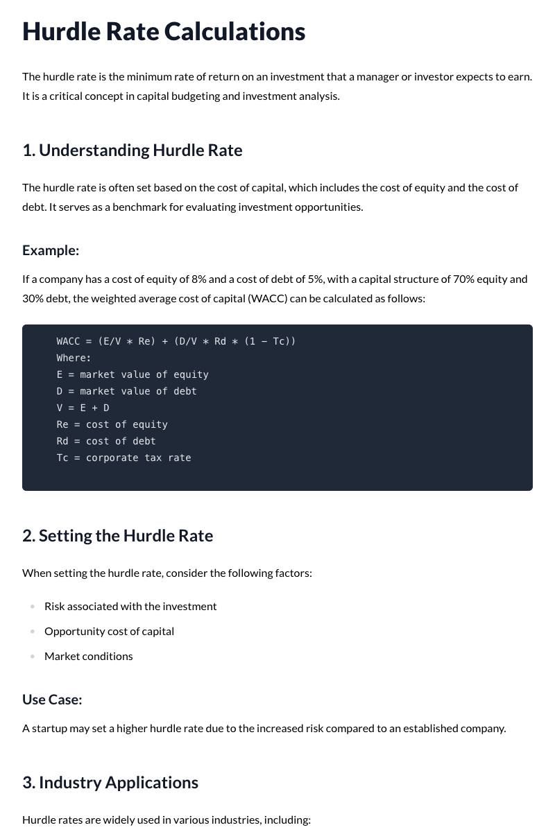 Hurdle Rate Calculations