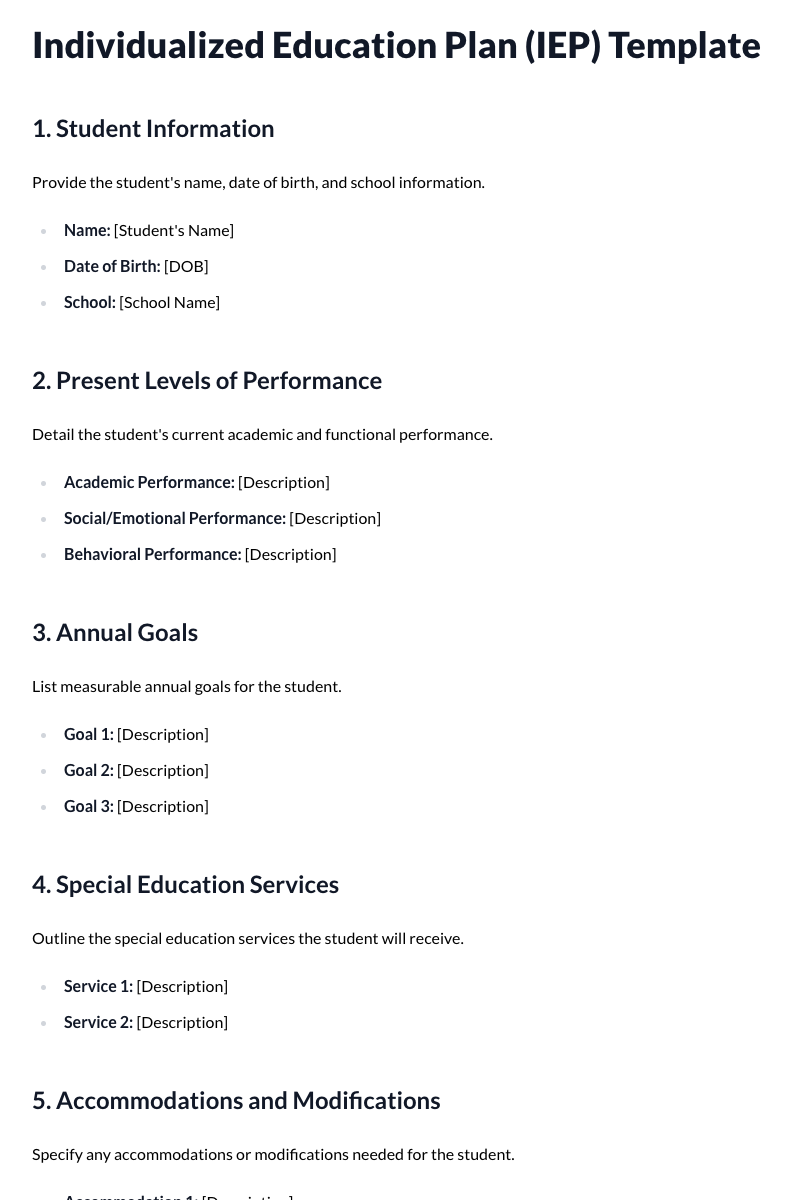 IEP (Individualized Education Plan) Templates