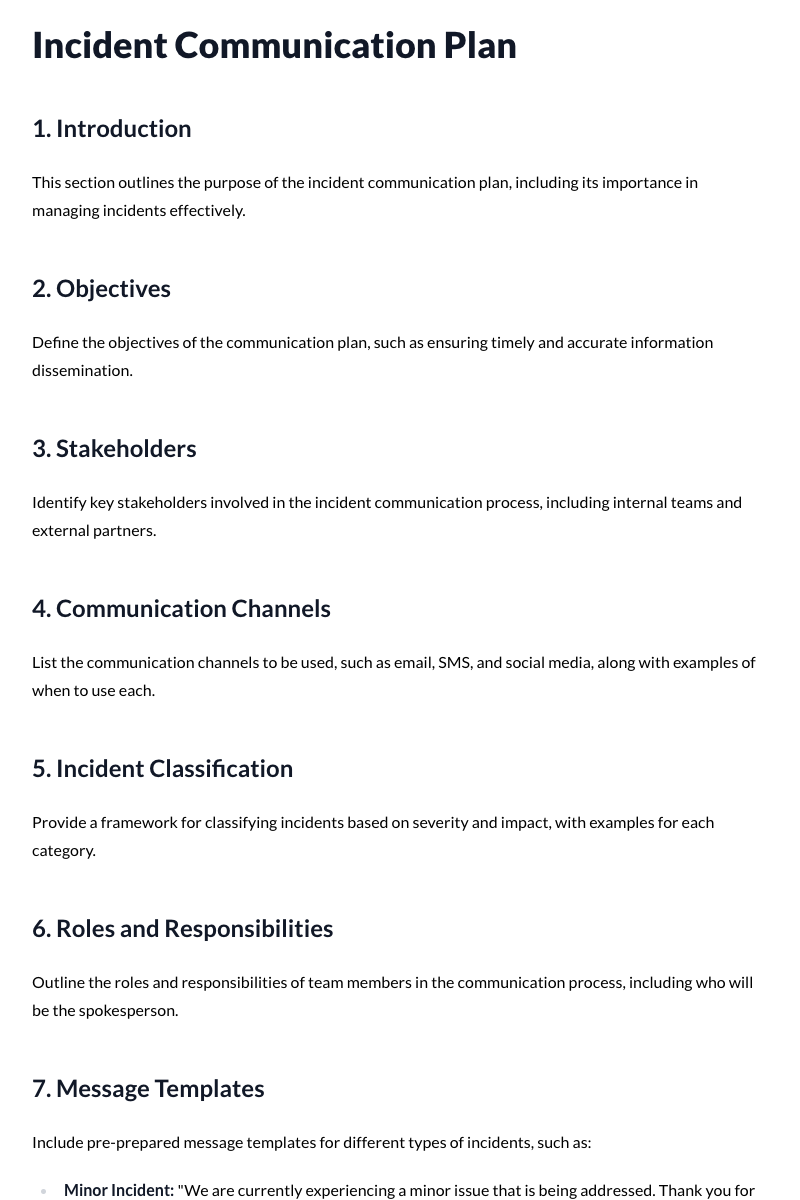 Incident Communication Plan Template