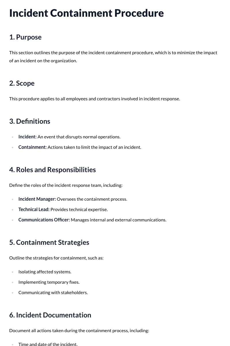 Incident Containment Procedure Template