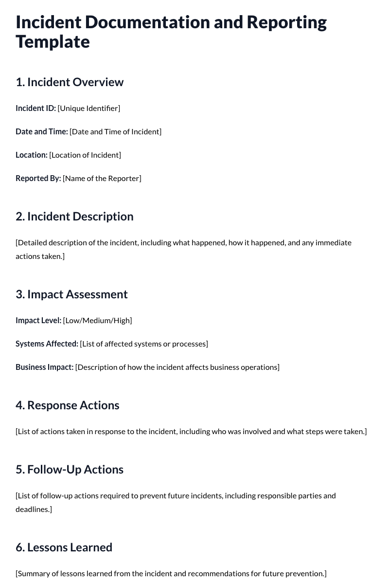 Incident Documentation and Reporting Template