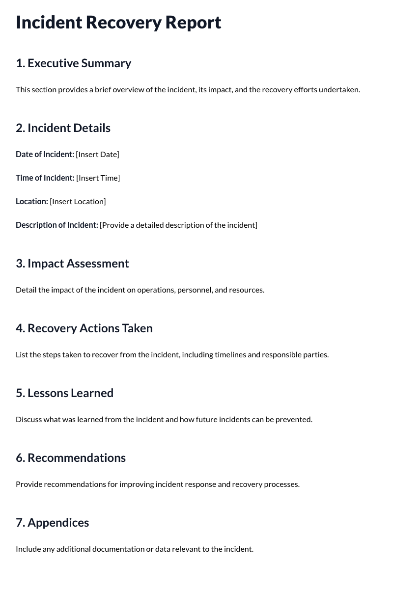 Incident Recovery Report Template