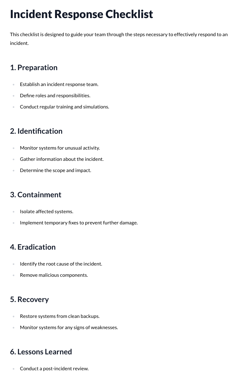Incident Response Checklist Template