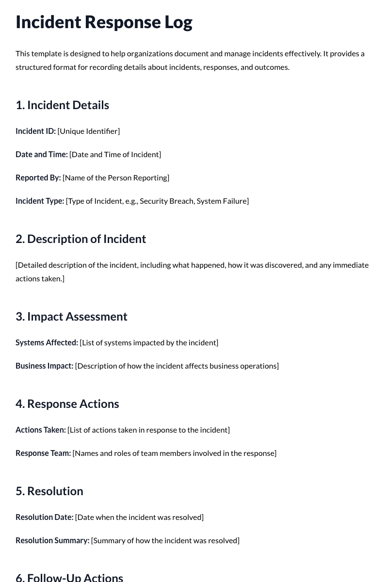 Incident Response Log Template