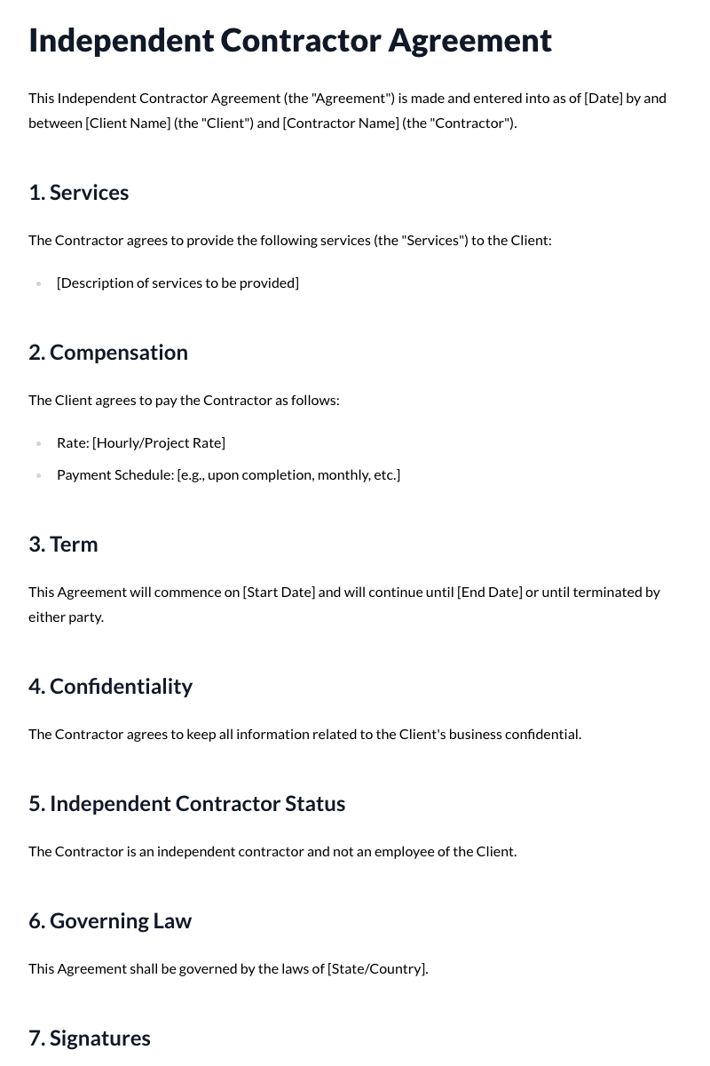 Independent Contractor Agreement Template