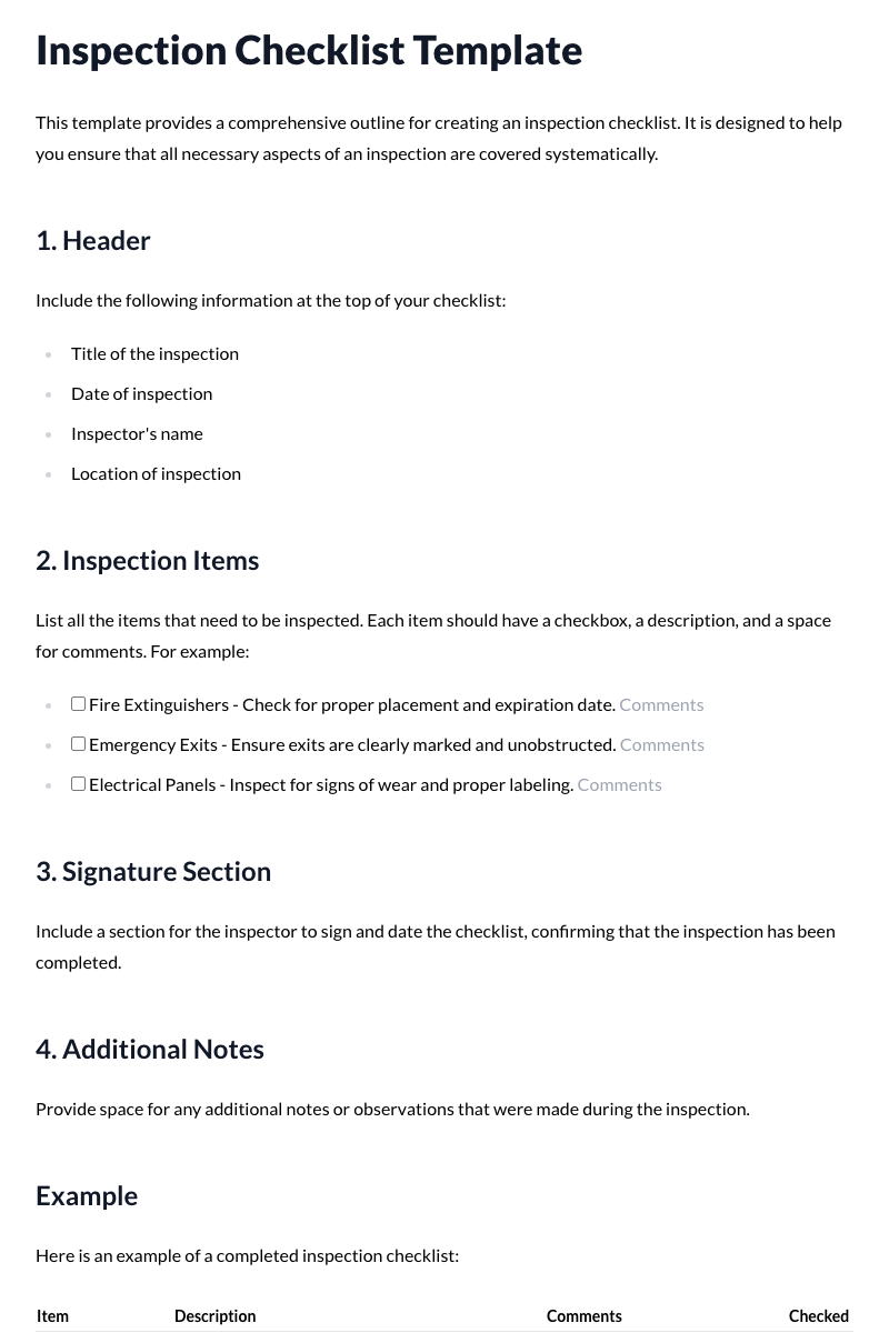 Inspection Checklist Template