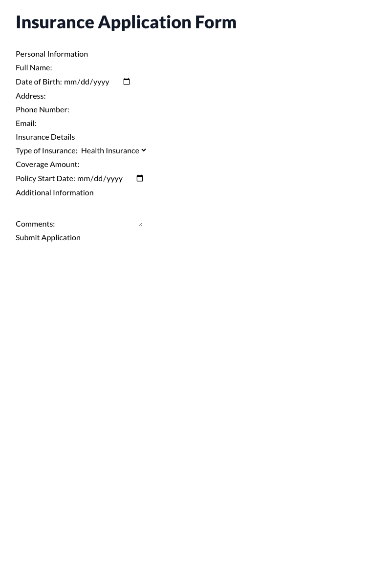 Insurance Application Form Template