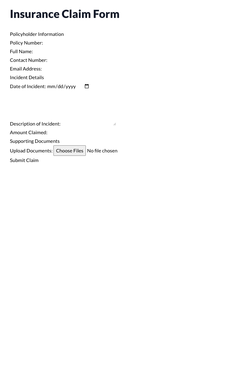 Insurance Claim Form Template