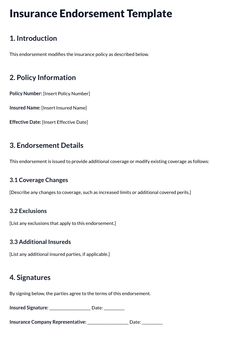 Insurance Endorsement Template