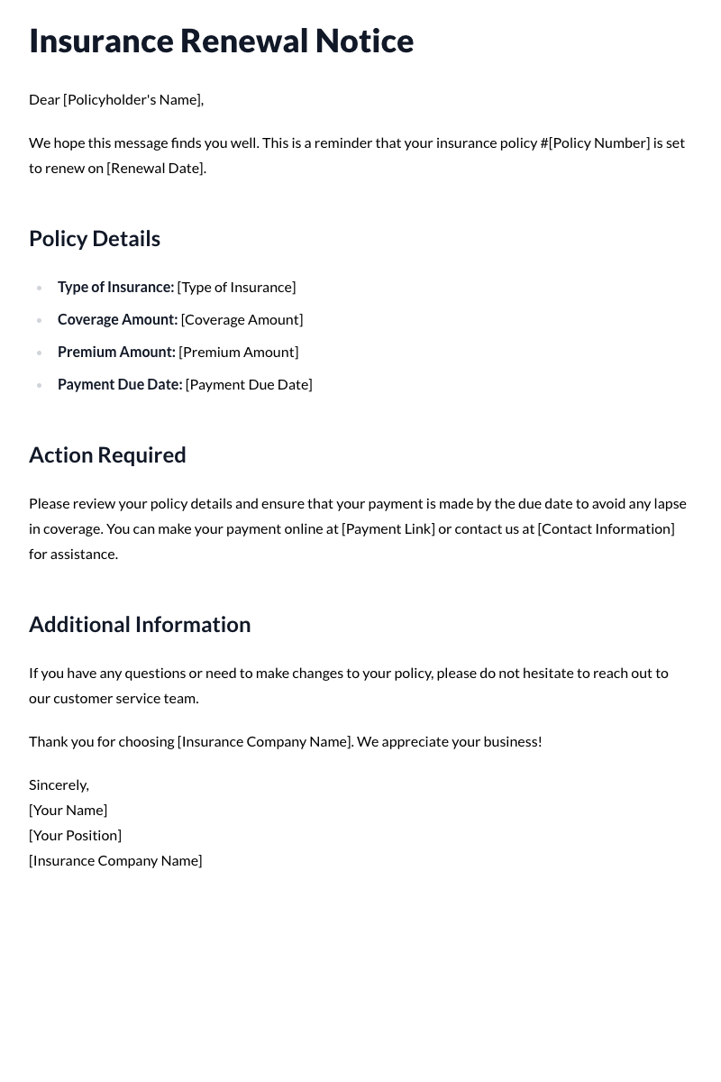 Insurance Renewal Notice Template