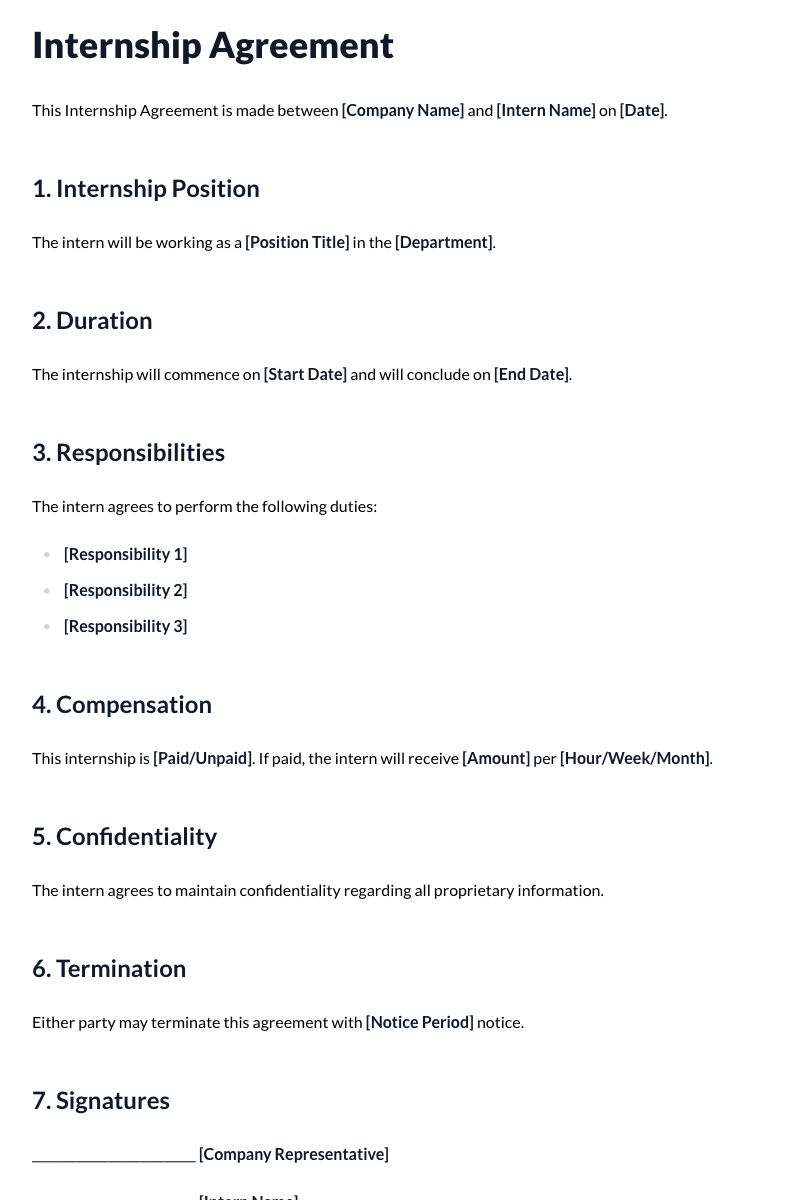 Internship Agreement Template