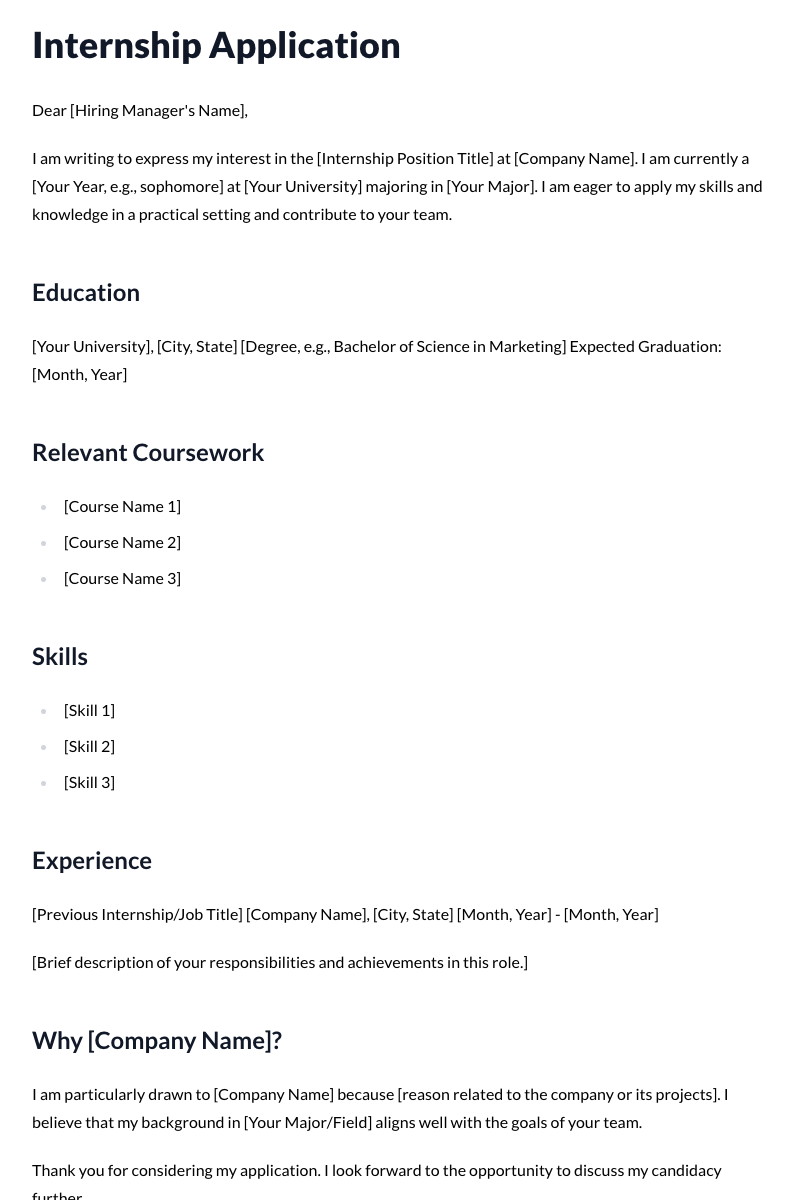 Internship Application Template