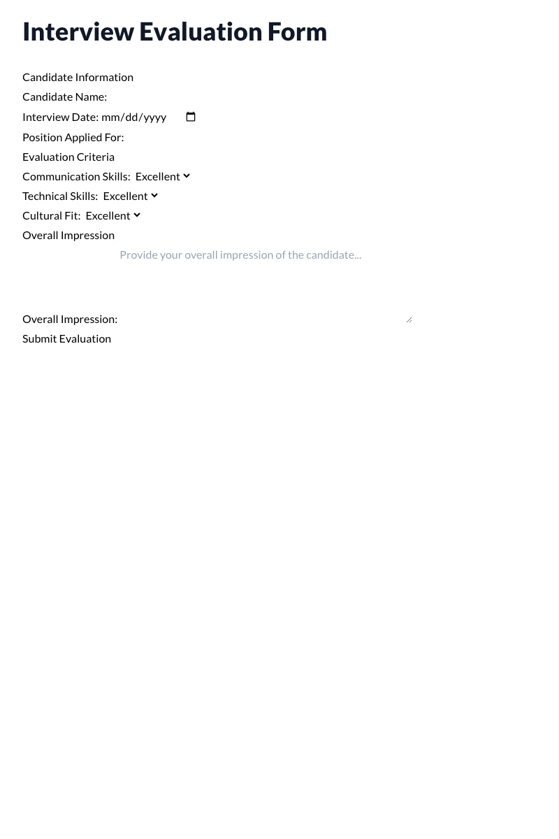 Interview Evaluation Form Template