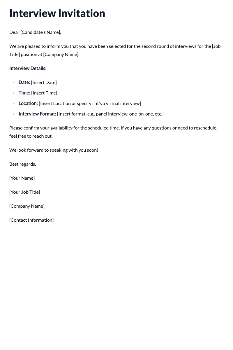 Interview Invitation Template (Second-round)