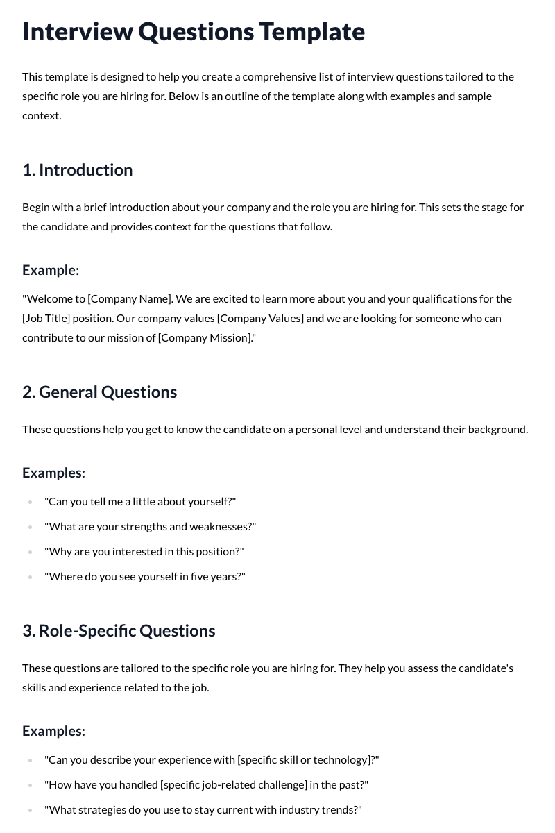 Interview Questions Template