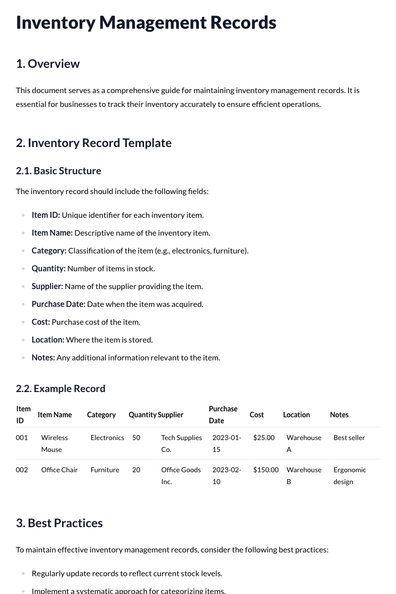 Inventory Management Records