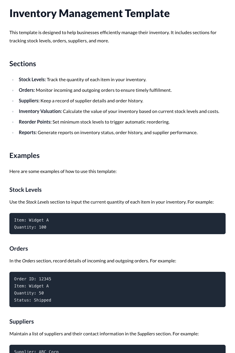 Inventory Management Template