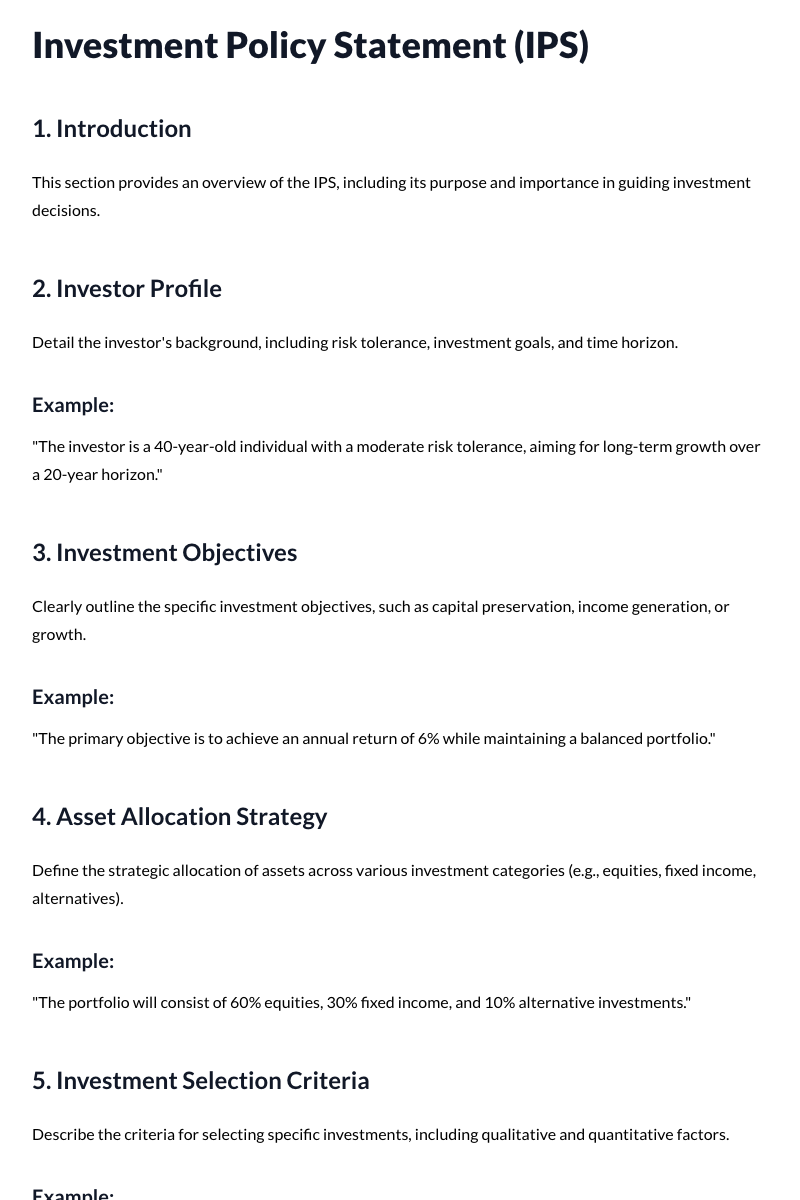 Investment Policy Statements (IPS) Template
