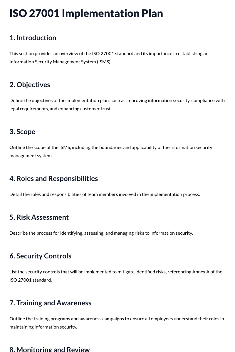 ISO 27001 Implementation Plan Template
